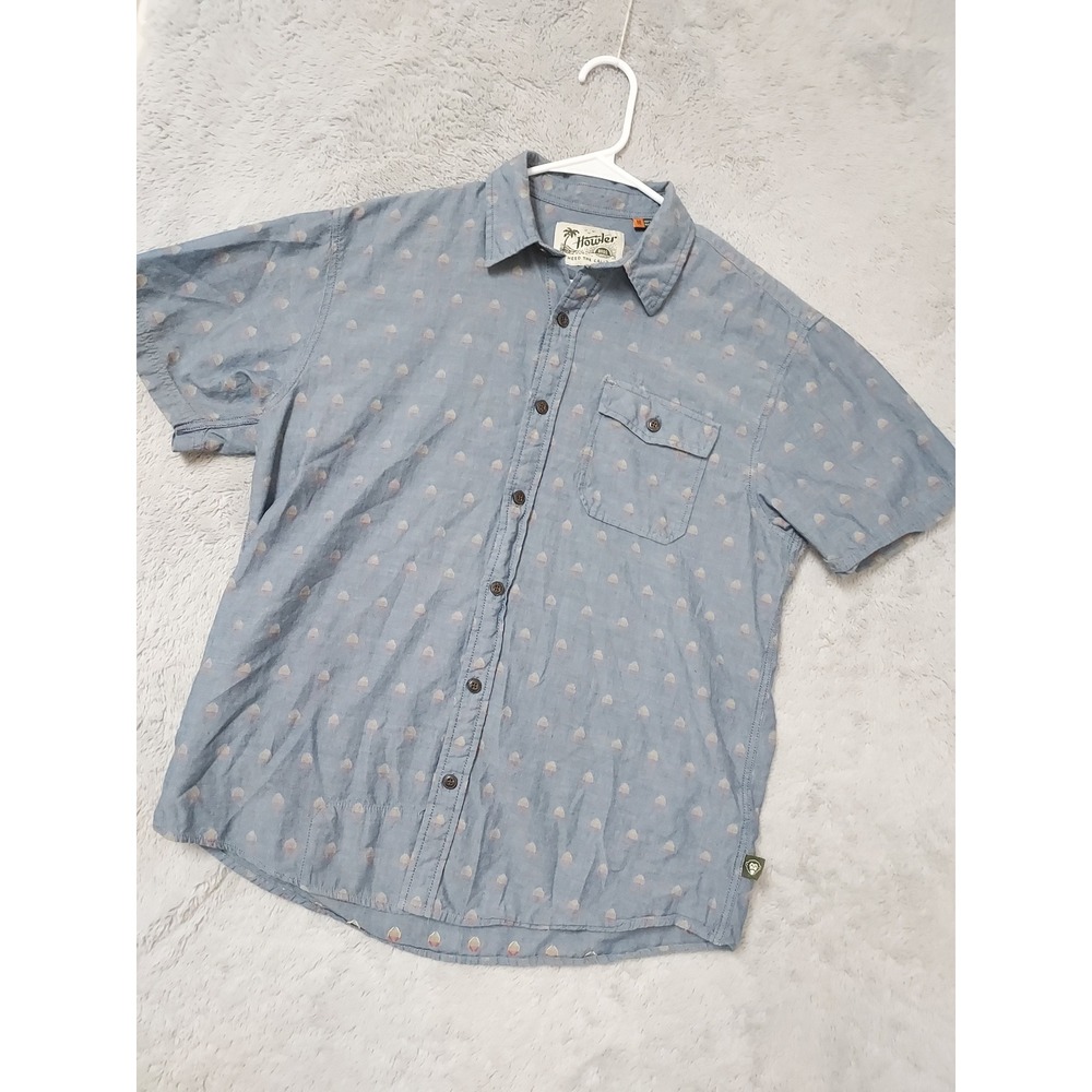 Howler Brothers Shirt Mens Medium Short Sleeve Button Down Blue Geometric Surfer - Picture 1 of 8